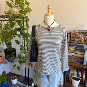 Vintage Lauren Ralph Lauren Grey Striped‎ Long Sleeve Top Women's XS
